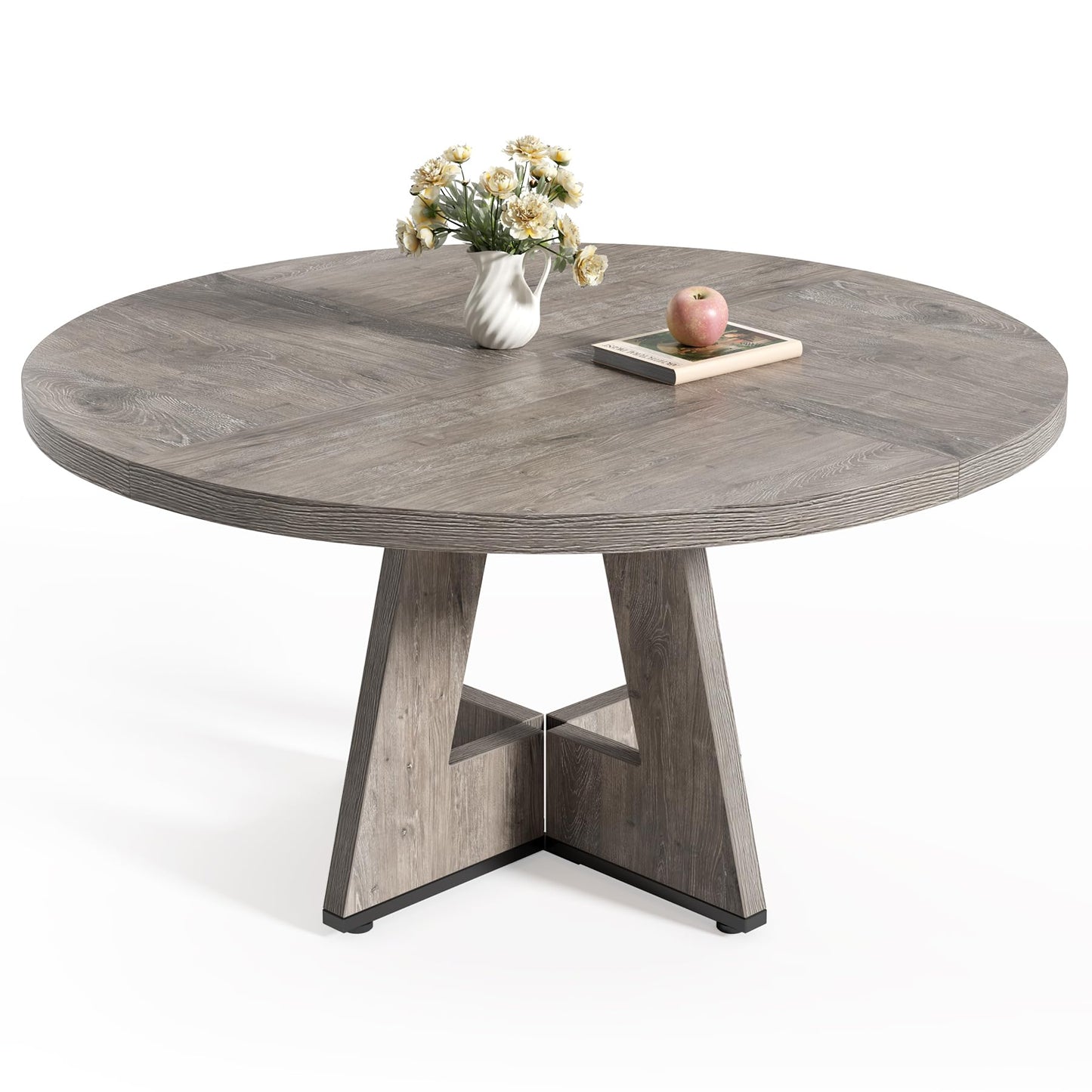 LITTLE TREE Round Dining Table for 4-6 People, 47 Inches Dining Room Table with Wooden Pedestal Base, Grey Dinner Tables