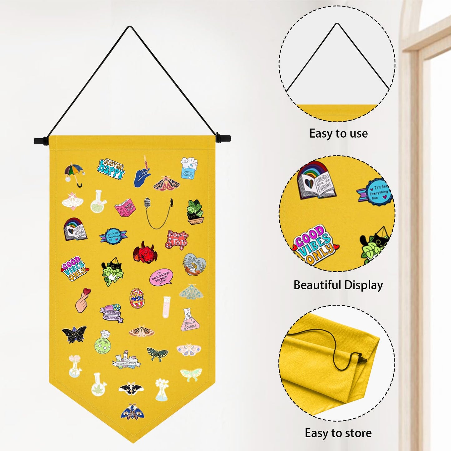 Kunyeah Wall Hanging Brooch Organizer Storage Case Colorful Canvas Pin Board Stand Enamel Pin Badge Hanging Holder Display Banner Earrings Collection