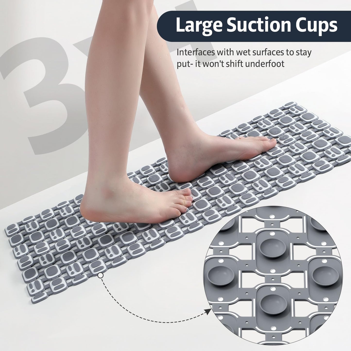 XIYUNTE Soft Shower Mat Non Slip Anti Mould for Elderly - 70x40cm Cut-to-Fit Non Slip Shower Mats for Inside Shower