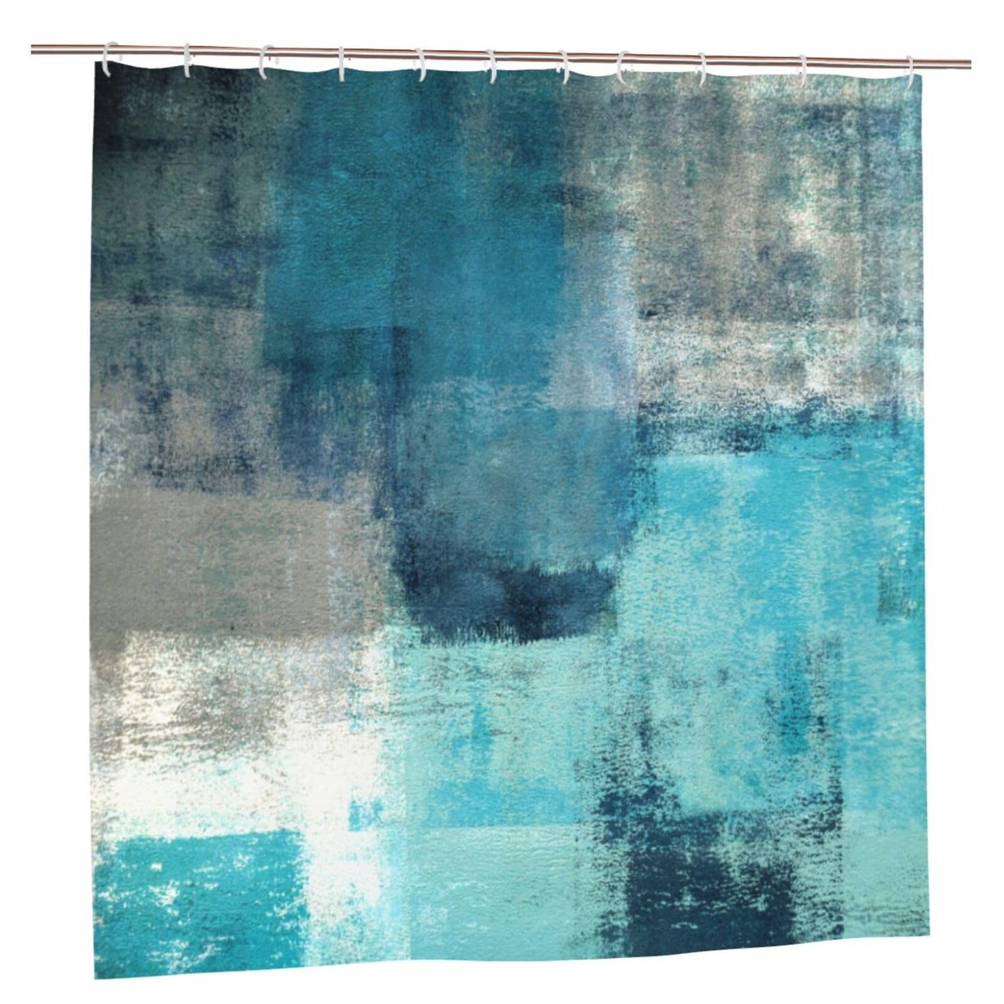 Newhomestyle Turquoise Blue Grey Shower Curtain, Waterproof Bath Curtains with 12 Hooks, Modern Abstract Art Painting Bathroom Curtain for Bathtub