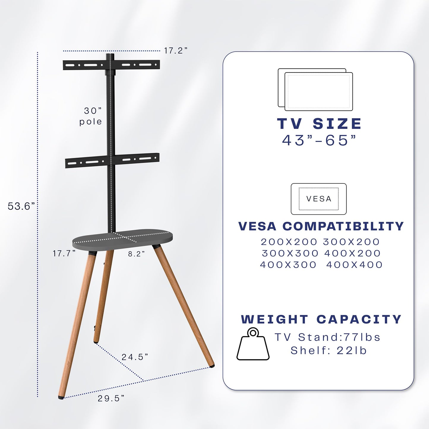 VIVO Artistic Easel 43 to 65 inch LED LCD Screen, Studio TV Display Stand, TV Mount with Swivel and Storage Shelf, Tripod Base, Black Bracket