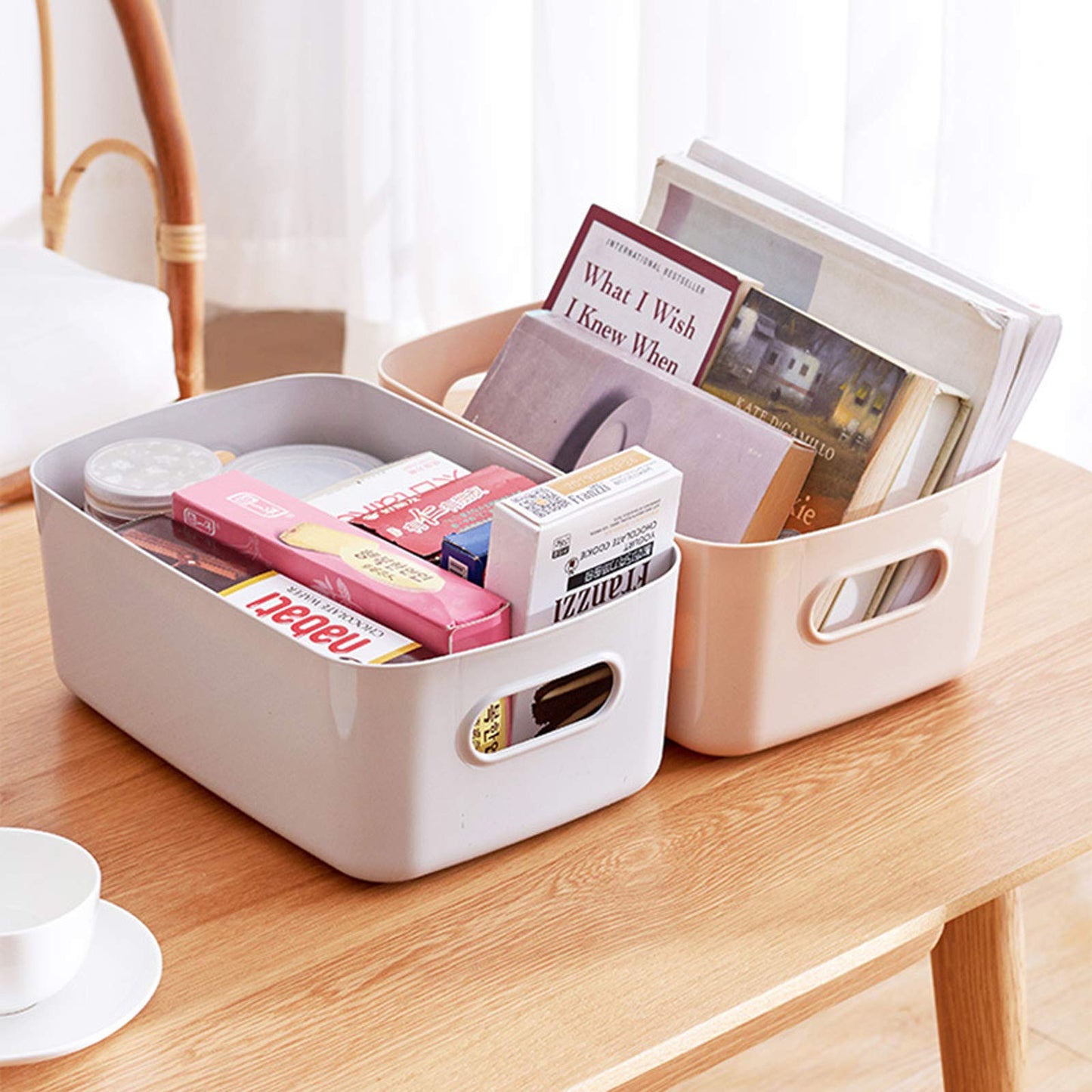 JMYDecor Storage Boxes,Rectangular Box, Set of 3 Plastic Studio Baskets Organiser For Kitchen, Home, Office Bathroom