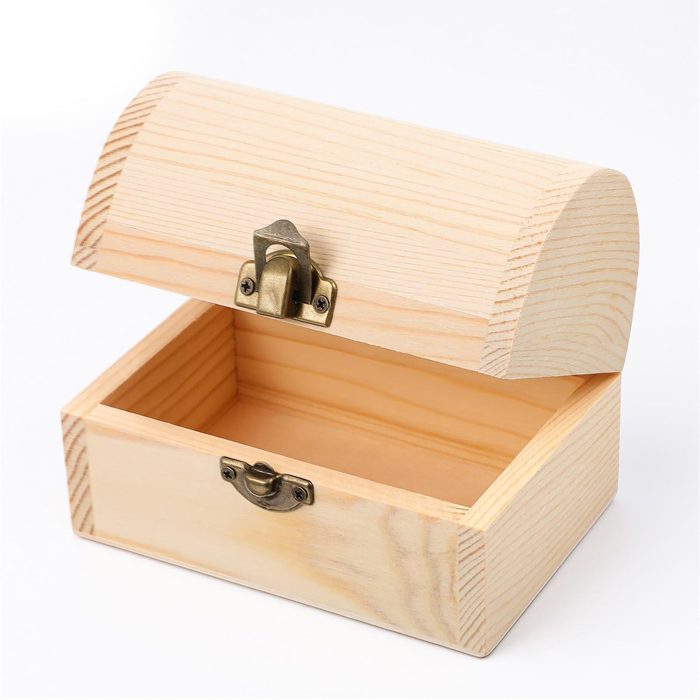 FdcLixuvol Unfinished Wood Treasure Chest, Wooden Box with Hinged Lid