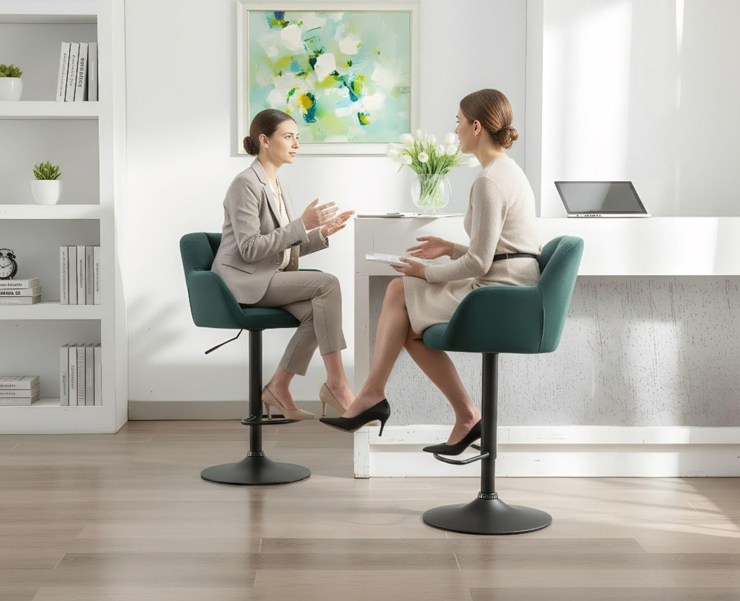Ya-Home Bar Stools Set of 2 Breakfast Kitchen Stools with Backrest, Green