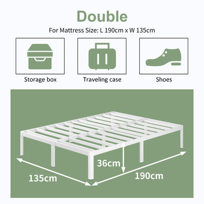 Lutown-Teen White Double Bed Frame 4ft6 with Rounded Corner Legs, Heavy Duty Metal Bed Frame Small Double with Steel Slats Support, Double Bed 36 cm