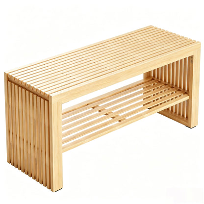 HEYZOEY Bamboo Hallway Bench with Shelf, Wooden Dining Bench, 35×13×17 in