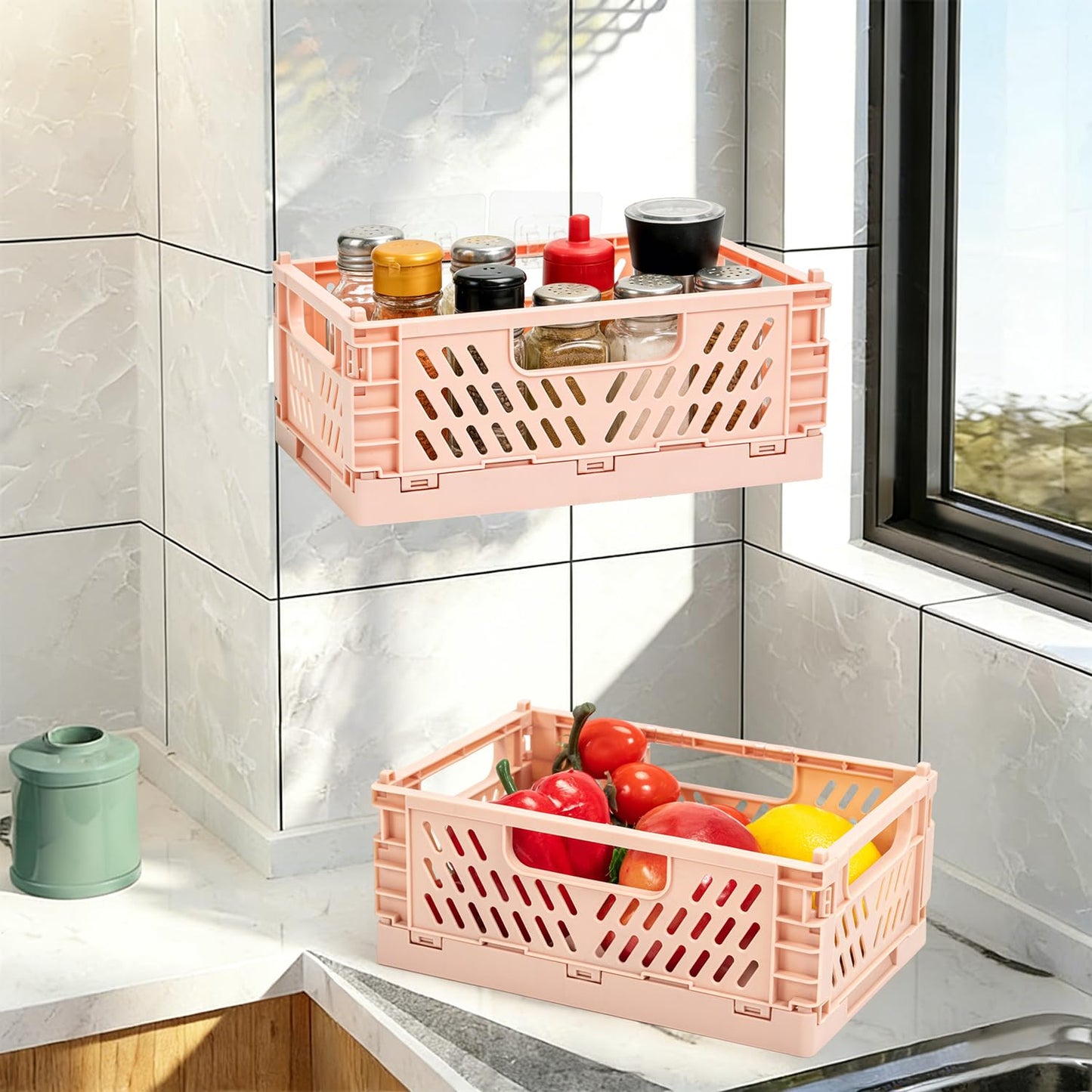Zouwel Cupboard Storage Organiser, 2Pack Kitchen Cabinet Door Organisers Boxes, Self-Adhesive Foldable Storage & Organisation for Cupboard, Bathroom