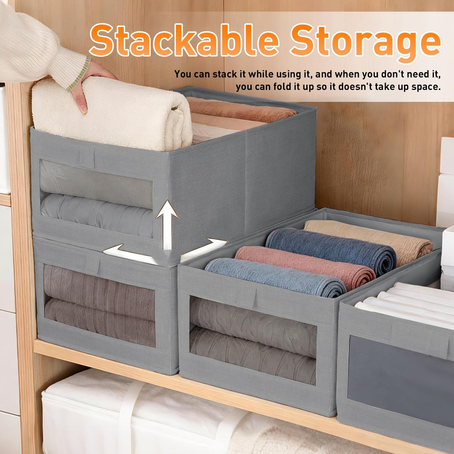 lisetar 4 Pack Foldable Linen Wardrobe Storage Organiser with Clear Window — Clothes Organiser for Wardrobe