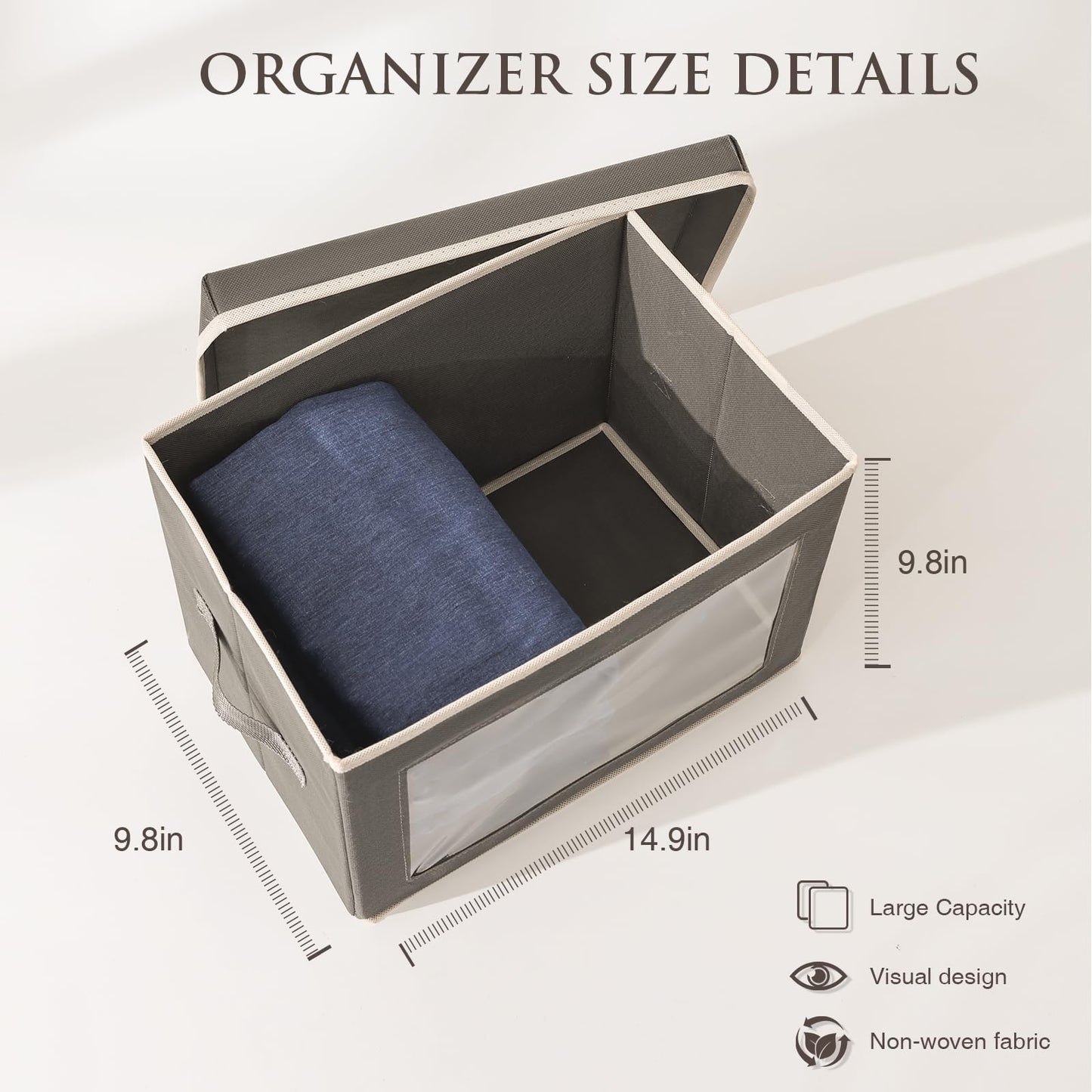 Homsorout 4 Pack Storage Boxes with Lids - Foldable Storage Cubes with Transparent Window, Fabric Organiser Basket for Toys, Clothes, Books, Closet