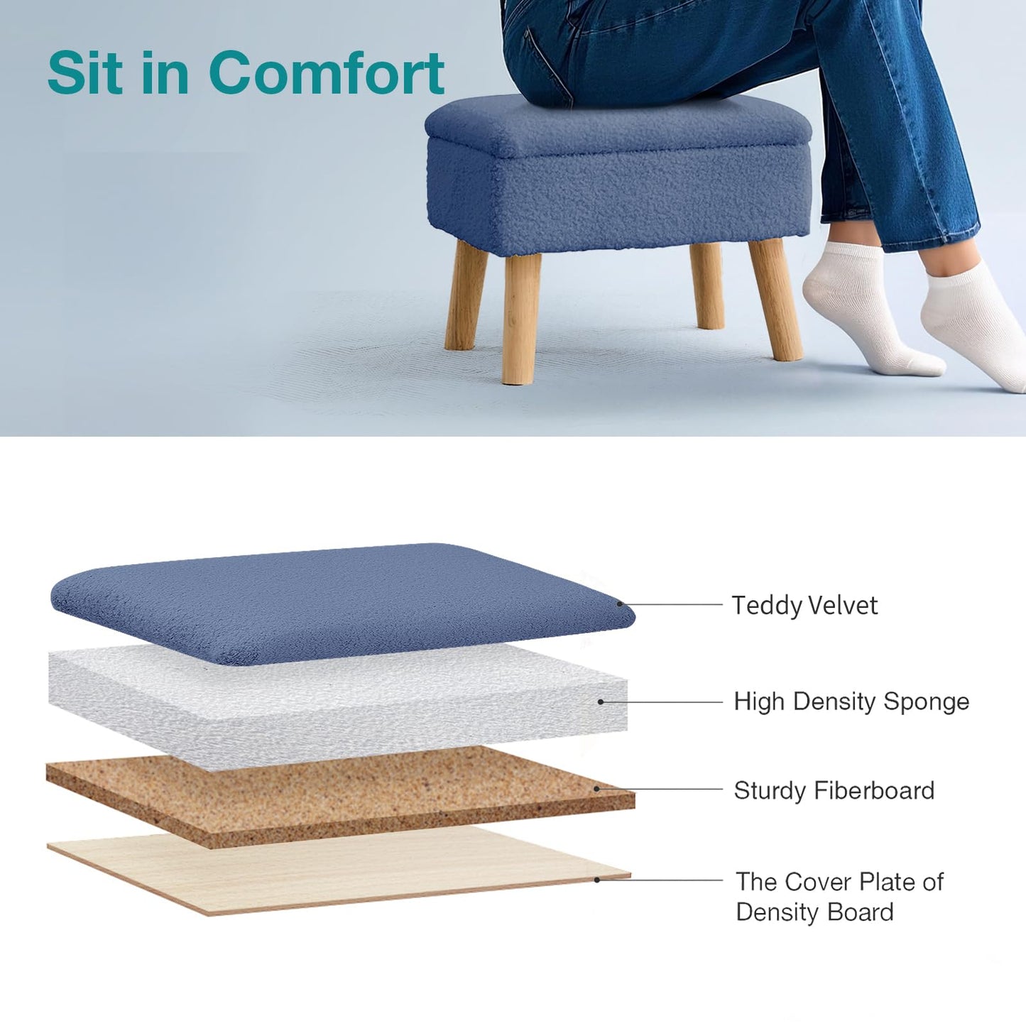 BRIAN & DANY Footstool Ottoman with Storage, Teddy Fleece Rectangle Storage Ottoman