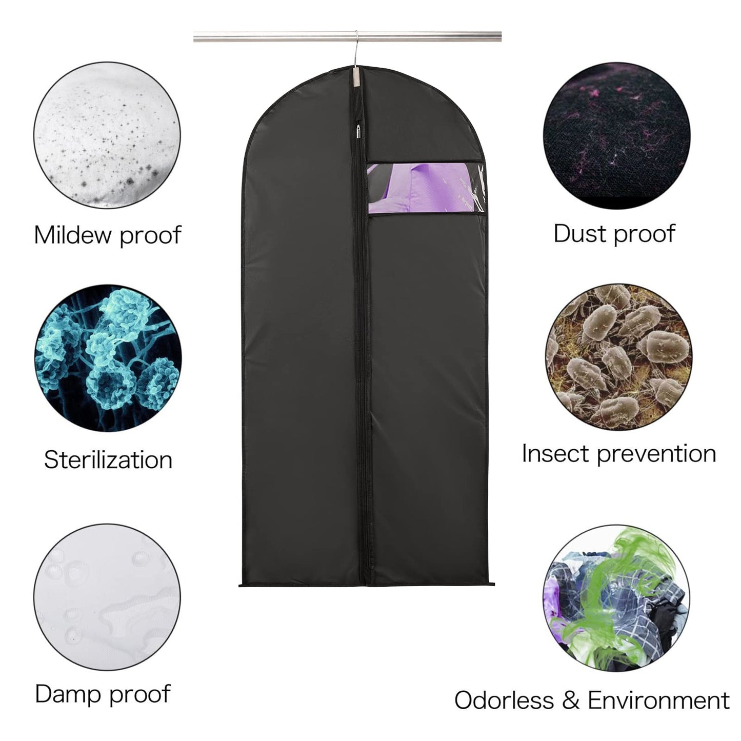Niviy Suit Bags 60 x 120 cm, Black Garment Covers with Zip & Clear Window