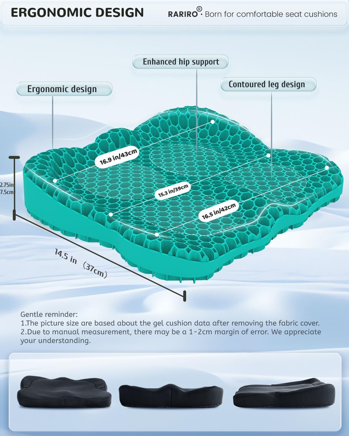 Double-Layer Honeycomb Gel Seat Cushion, Pressure Relief for Long Sitting
