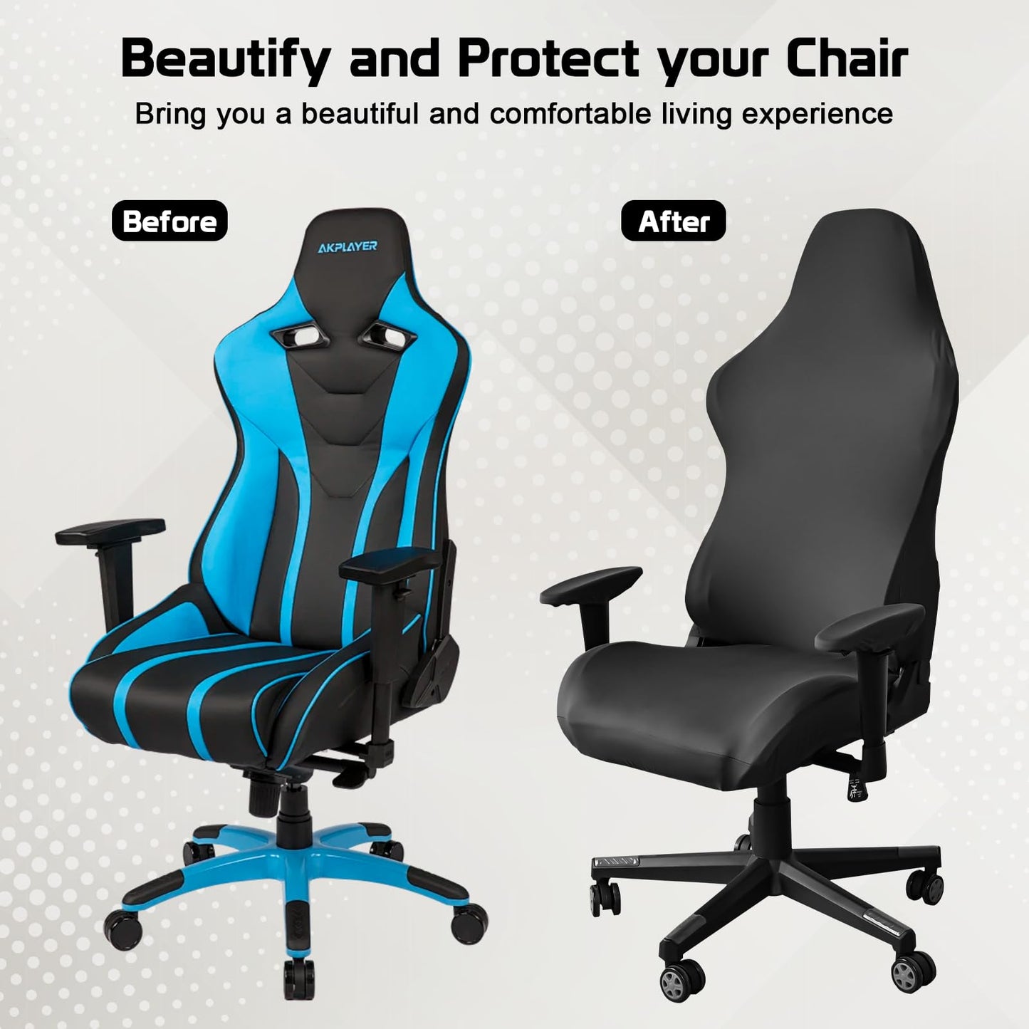 6Pcs Gaming Chair Set - Soft Breathable Black Stretch Cover & Arm & Headphone Accessories for Office & Computer Swivel Chairs