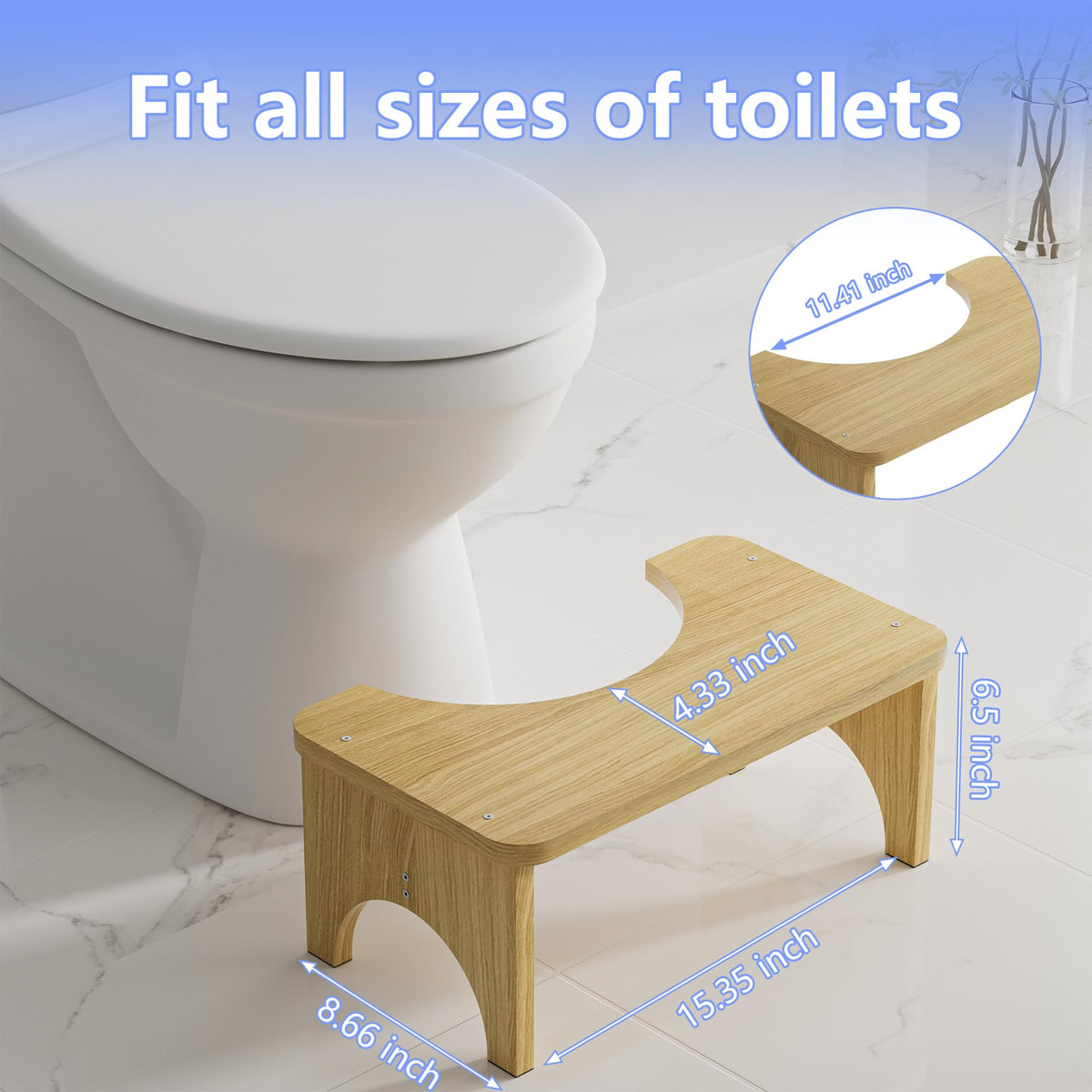 Bamboo Squatting Potty for Adult Toilet Stool, 6.5 Inch Non-Slip Toilet Poo Stool Adult, Kids Aid and Seniors, Original Simple Design
