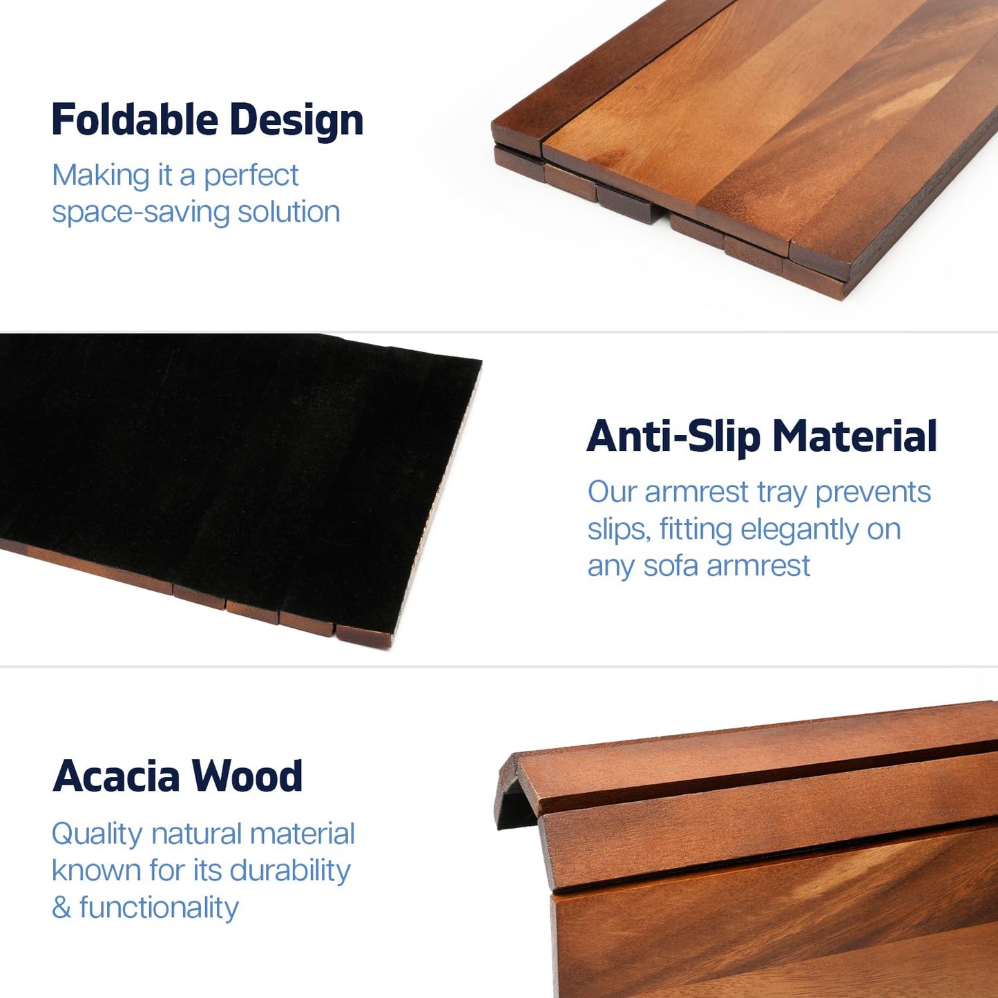 Sofa Arm Tray, Foldable Couch Tray Wooden Armrest Tray, Sofa Tray & Organiser for Drinks, Snack, Magazine, and Remote (Acacia Wood)