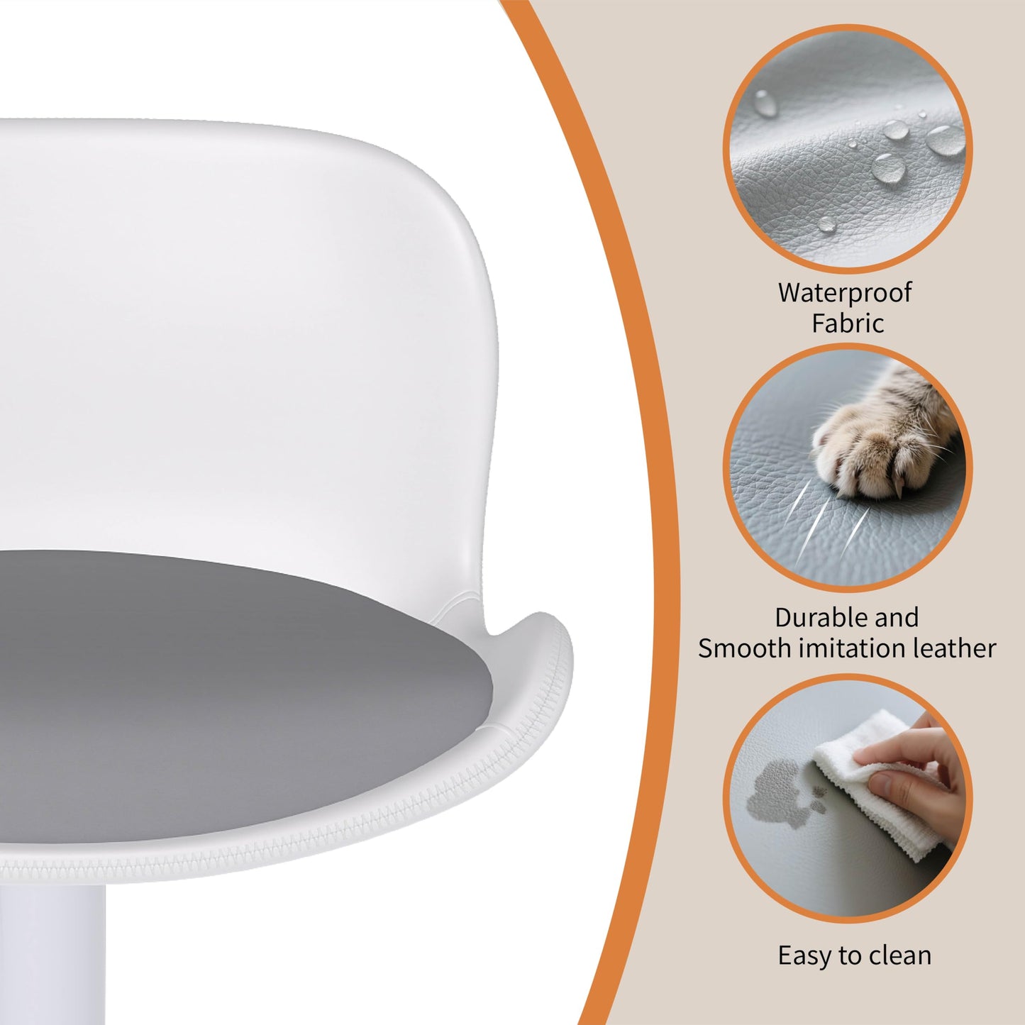 Flysky Set of 2 360° Swivel Bar Stools, Height Adjustable, White/Grey