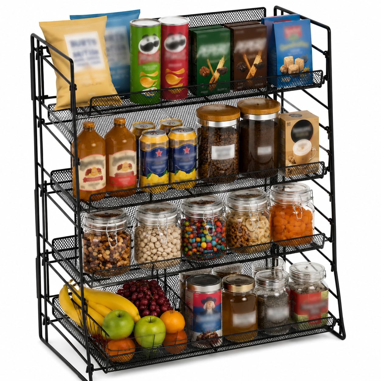 Eyoulife Candy Display Rack, 4 Tier Candy Organiser, Carbon Steel Snack Organiser for Countertop, Snack Display Rack for Stores, Office, 40x22x41cm