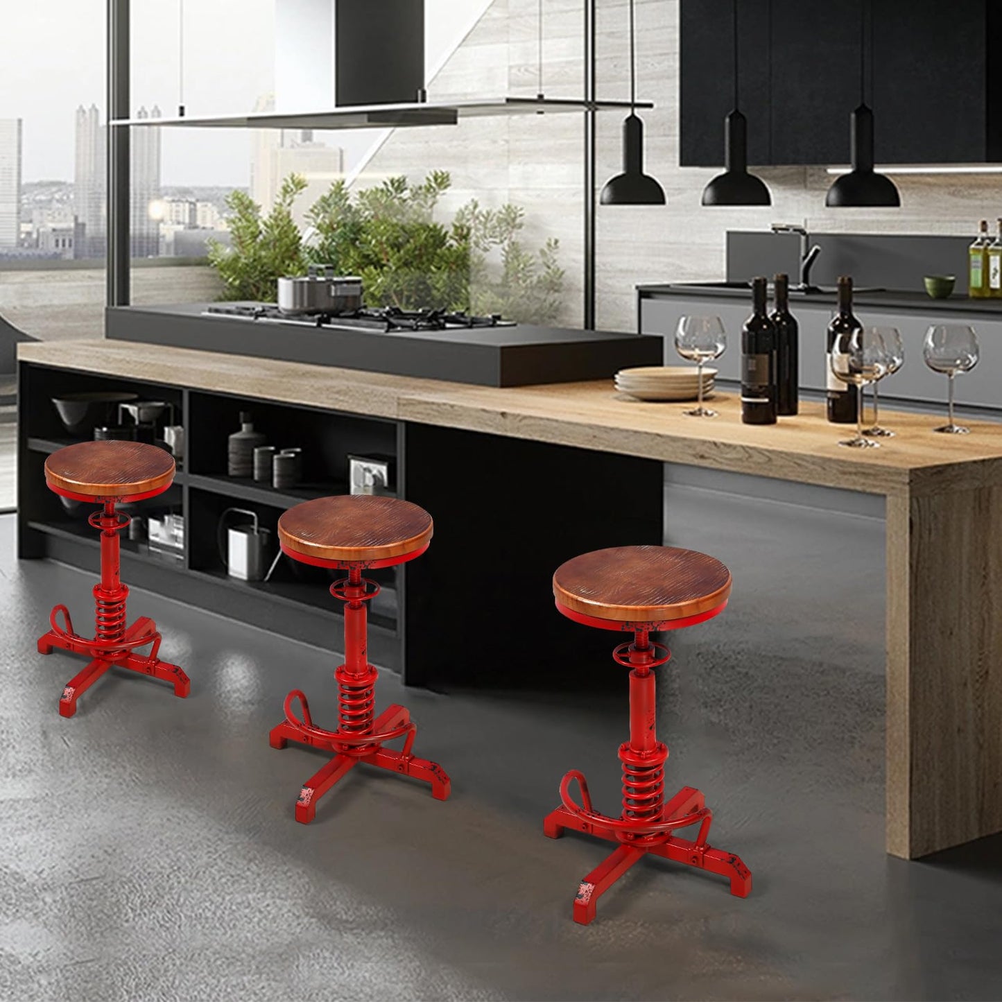BOKKOLIK Industrial Bar Stool, 24-28 Inch Height Adjustable, Vintage Kitchen Island Stool, Farmhouse, Guitar Stool