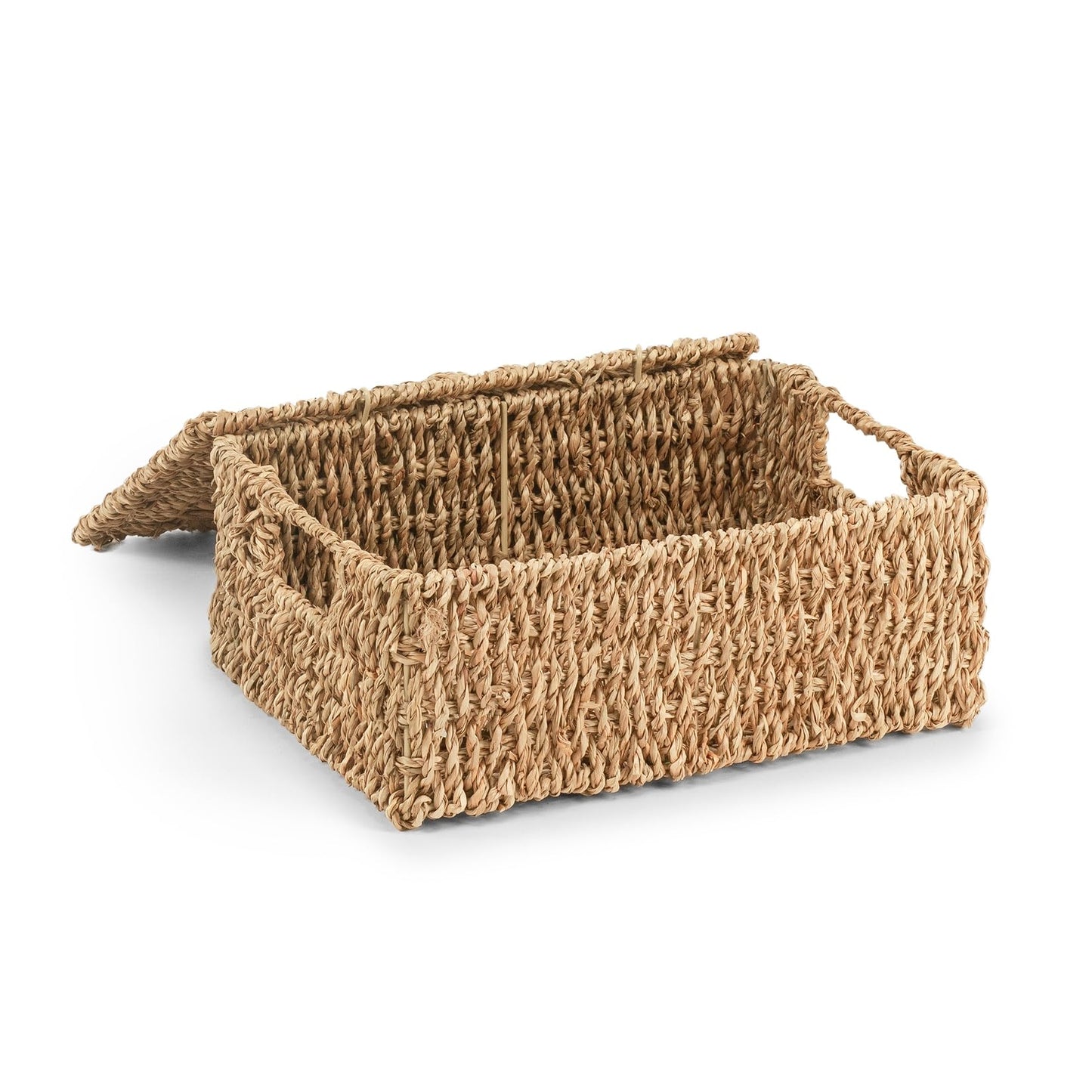 Woodluv Storage Boxes with Lids, Woven Natural Seagrass, Nesting Storage Baskets for Shelves, Gift Hamper Basket