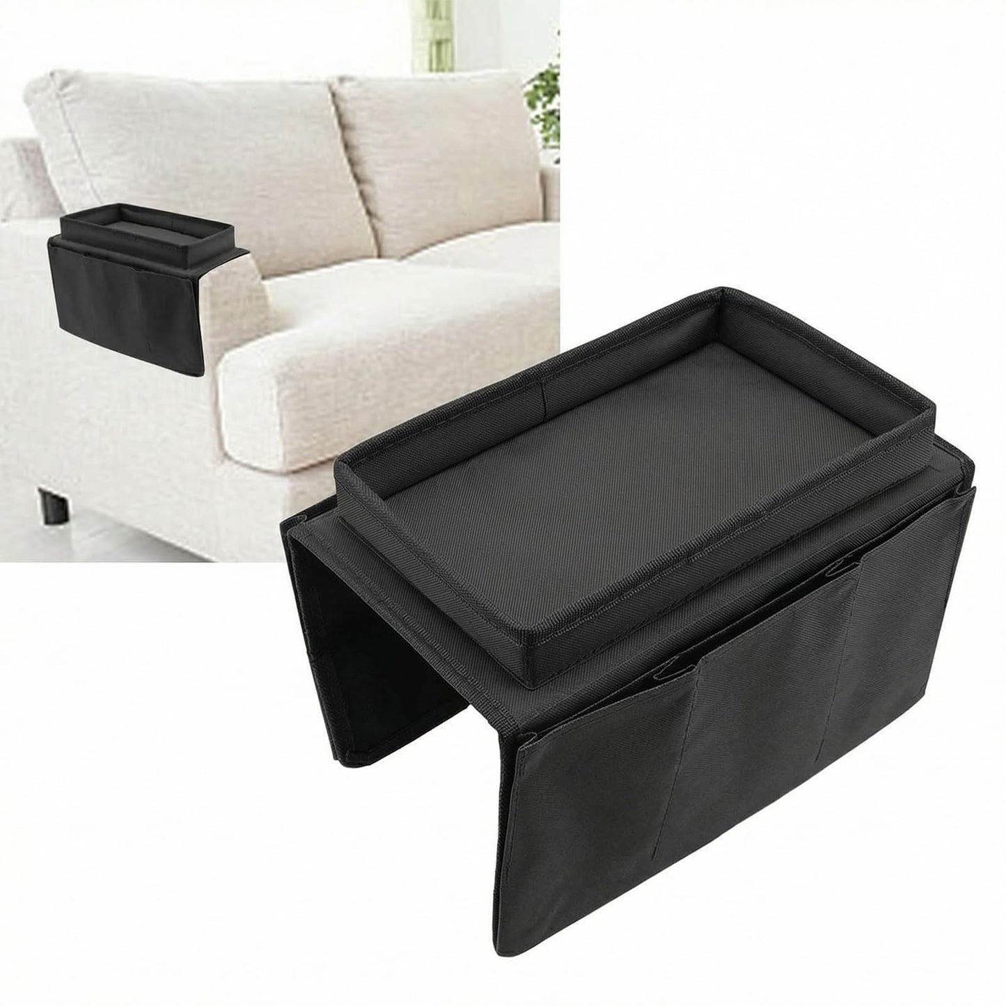 Sofa Armrest Organiser, Armchair Caddy with Tray, Couch Arm Tray Stylish And Durable Multifunctional Pocket Storage Bag