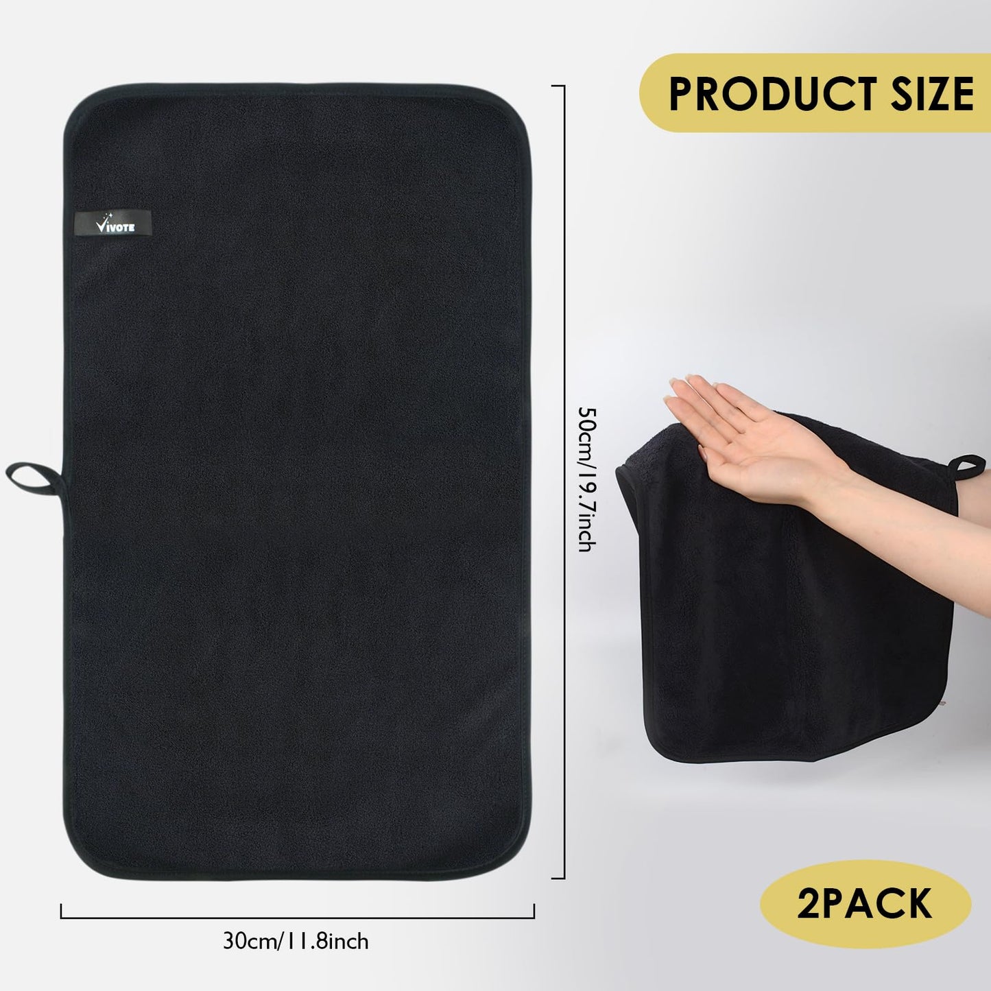 VIVOTE Black Hand Towel with Hanging Loop Small Hand Towels for Bathroom