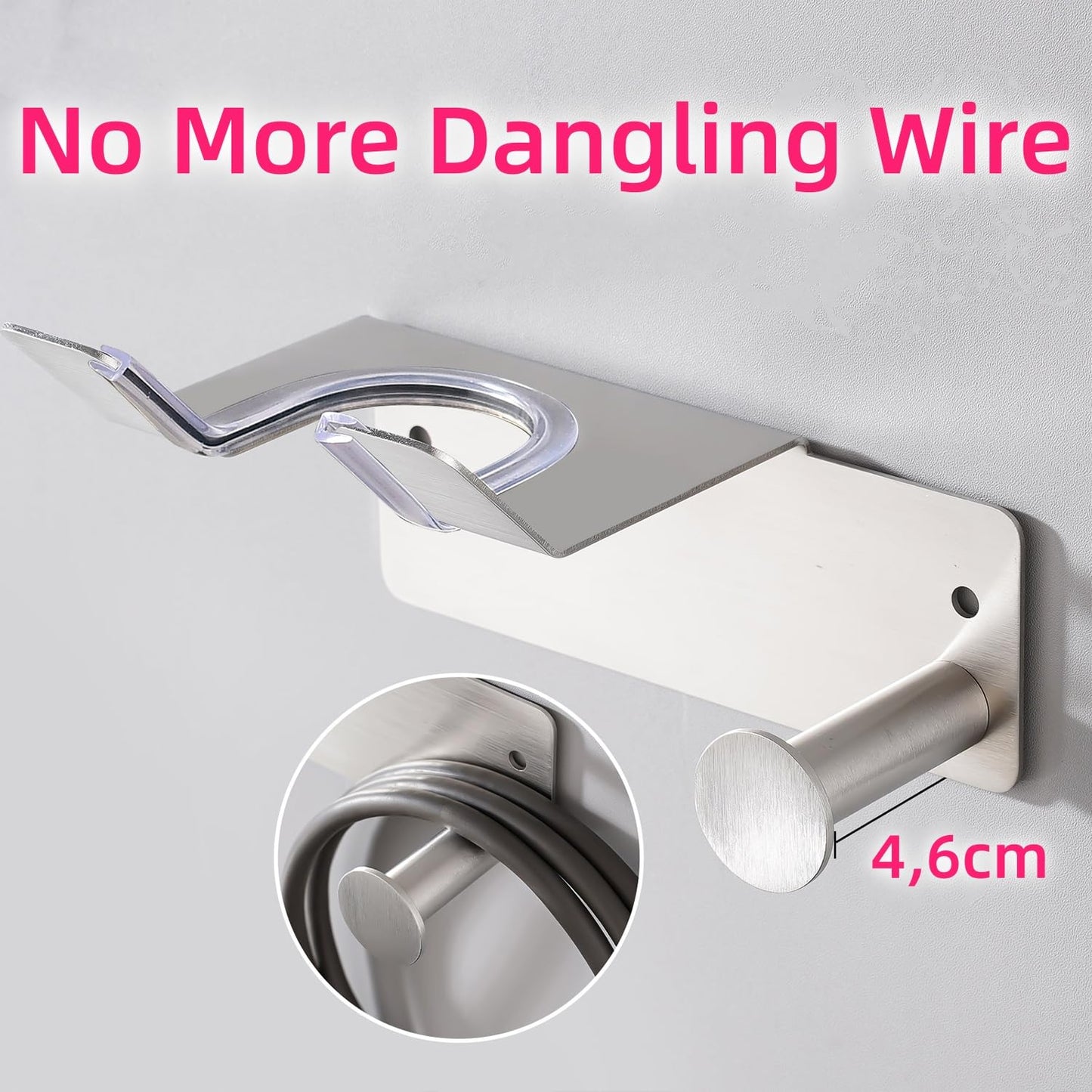Hair Dryer Holder, Hairdryer Holder Wall Mounted for Bathroom, Stainless Steel Hairdryer Holder Station Adhesive or Drilling Installation