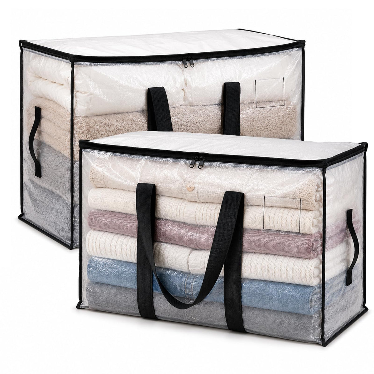 Bolizon 2 Pack 90L Moving Bags, Extra Large Clear Storage Bags with Zips & Handles, Clothes and Bedding Storage Bags for University Moving, Dorm
