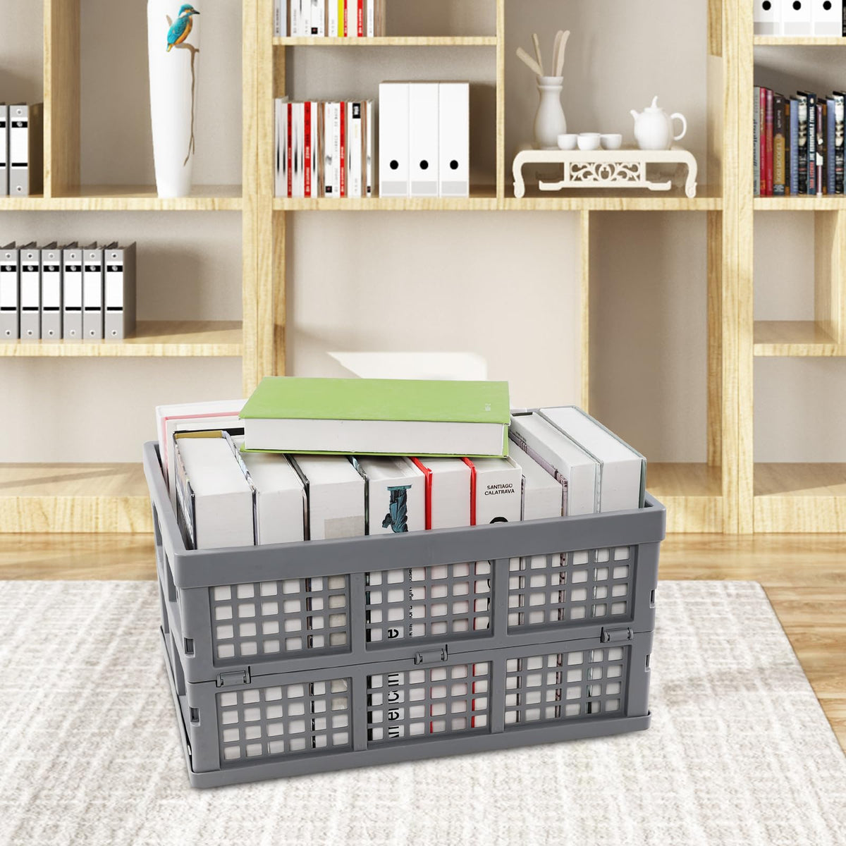 Bblina 30 Liters Collapsible Crate, Plastic Foldable Basket Crate Set of 3