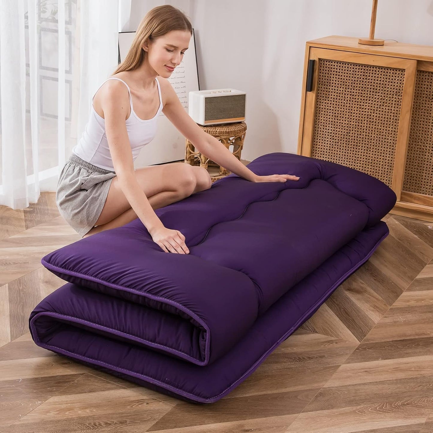 MAXYOYO Futon Mattress, Padded Japanese Floor Mattress Quilted Bed Mattress Topper