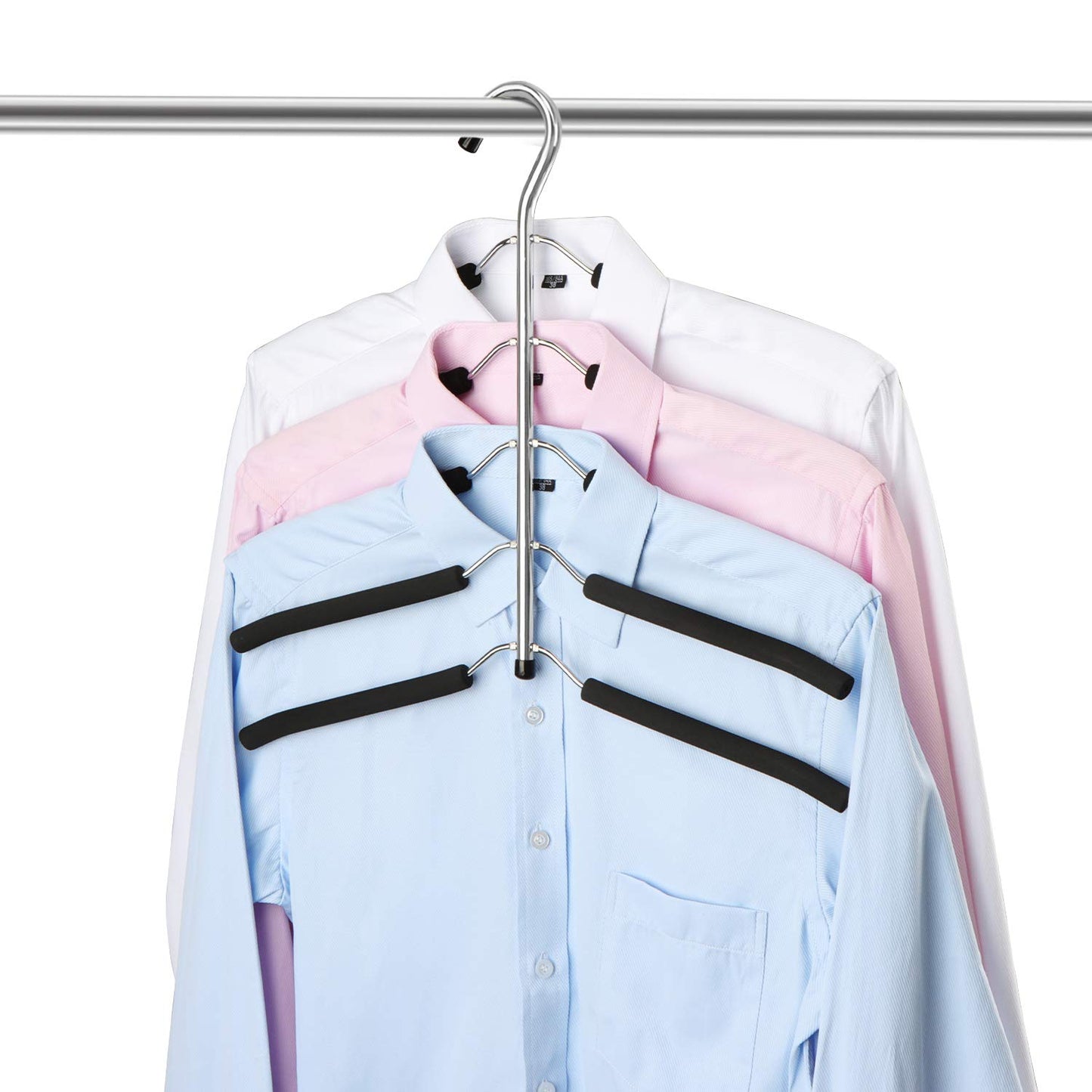 ZriEy 1 Pack 5 in 1 Clothes Hangers, Multi Layers Anti-slip Metal Coat Hangers, Multifunctional Closet Hanger Space Saving Storage Hanger with EVA