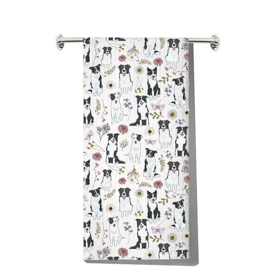 MYSOMY Border Collie Kitchen Towel Collie Mom Gift Cottagecore Border Collie Dish Towel (blwhite head dog kt1)