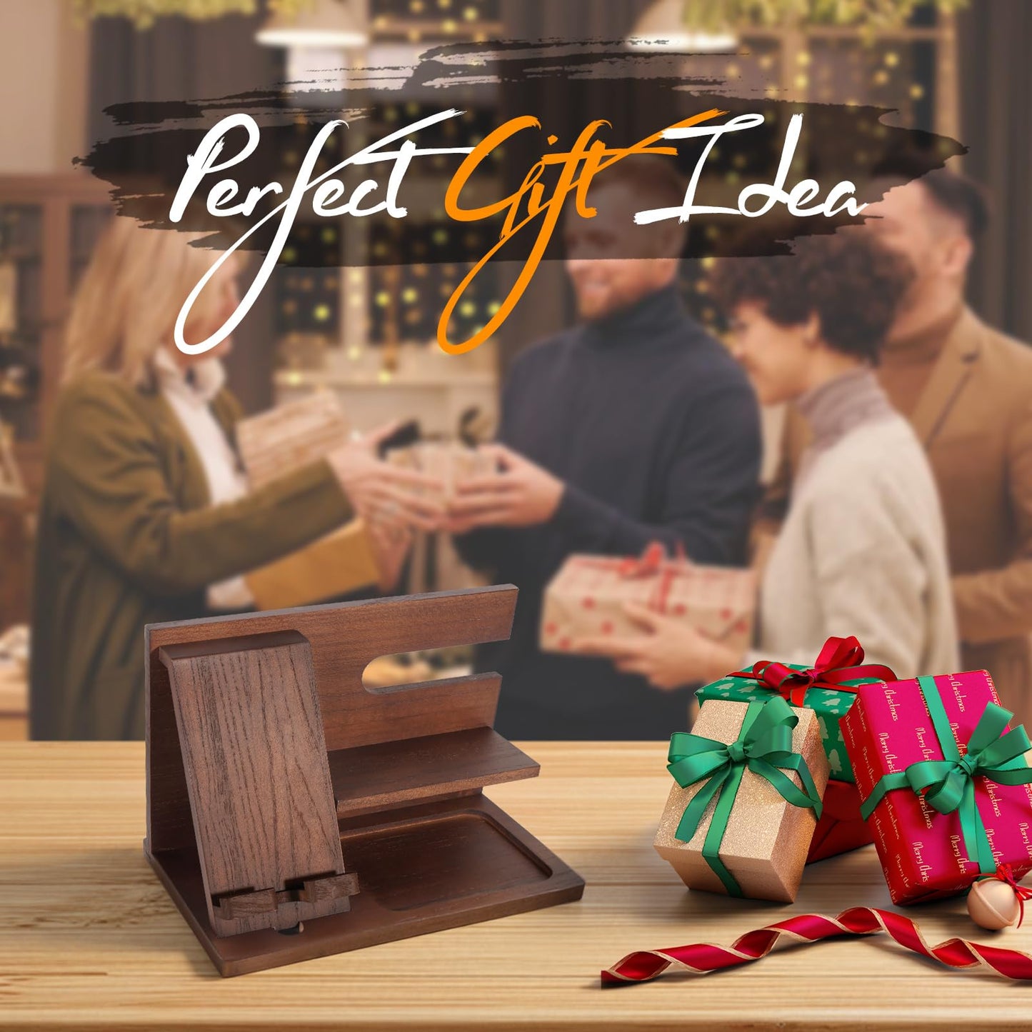 ELEVAT Gifts for Men Christmas Wood Phone Docking Station Desk Organizer Fathers Gifts Anniversary Birthday Gifts for him Xmas Presents for Men