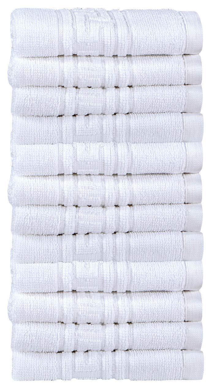 Divine Textiles 100% Egyptian Cotton Flannel Face Cloths Wash Towel Set - White 12 Pack, 30 x 30 cm