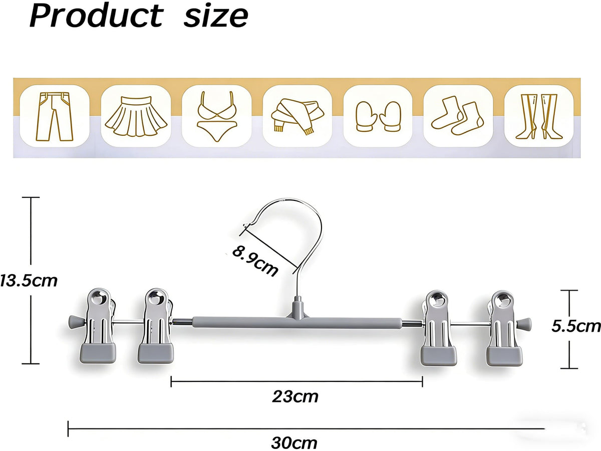 10 Pack Trouser Hanger, 30cm Pants Hangers Space Saving Skirt Hangers with Adjustable Clips,Heavy Duty Clothes Coat Garment Jeans Hangers