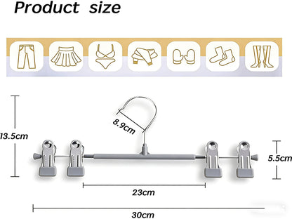 10 Pack Trouser Hanger, 30cm Pants Hangers Space Saving Skirt Hangers with Adjustable Clips,Heavy Duty Clothes Coat Garment Jeans Hangers