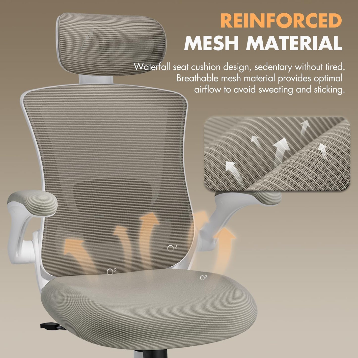 COLAMY Ergonomic Office Chair with Lumbar Support, Mesh Desk Chair with Adjustable Headrest, Computer Chair with Flip-up Armrest