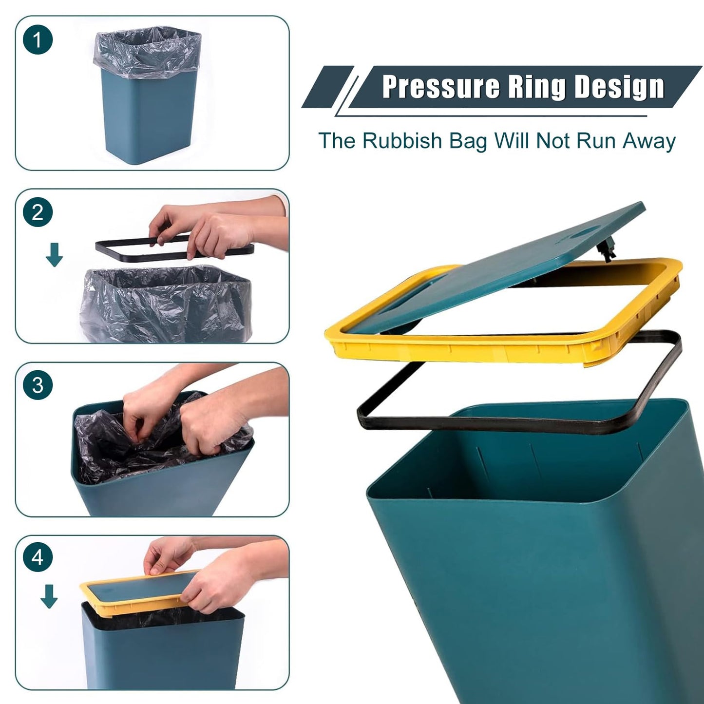 AHAQU 12L/2.6 Gallon Garbage Bin with Lid, Push Button Rubbish Bin for Kitchen, Plastic Slim Trash Can Dustbin for Bathroom, Bedroom, Living Room