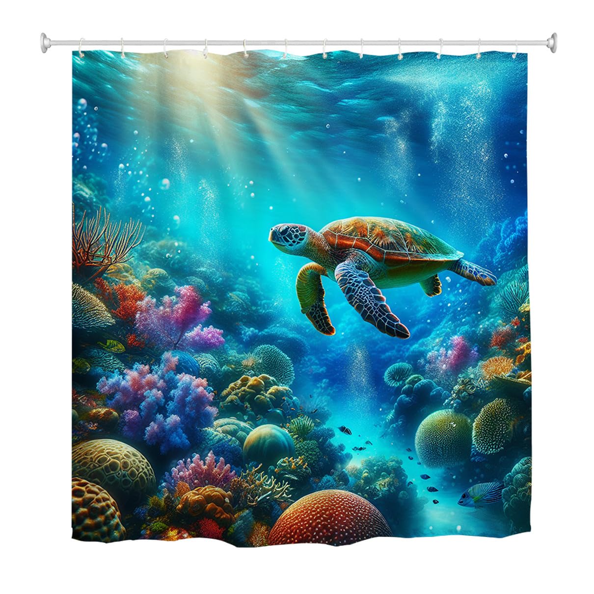 goodbath Turtle Shower Curtain, Underwater Ocean Sea World Waterproof Fabric Bath Curtains for Bathroom Bathtub, 180 x 180 cm