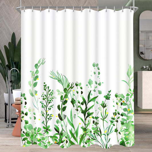 Lerores Shower Curtain, 240 x 200 cm, Flowers and Leaves, Weighted Hem, Anti-Mould, Waterproof Surface, Extra Wide, Washable Polyester Bath Curtains