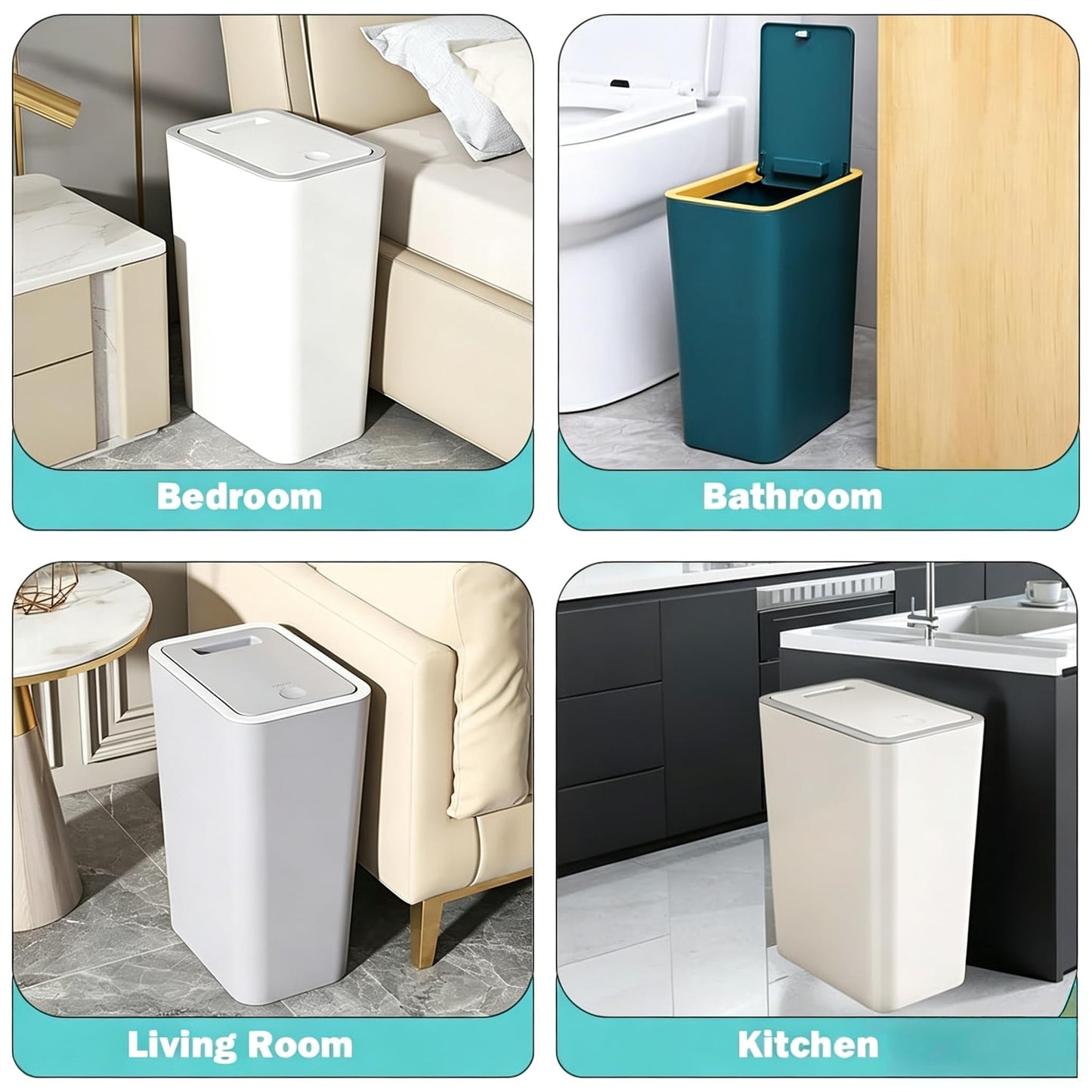 Slimline Kitchen Bin,9L Slim Bathroom Bin with Touch Top Lid,Dog-Proof Anti-Odour Plastic Slimline Waste Bin for Bedroom Office Living Room Toilet
