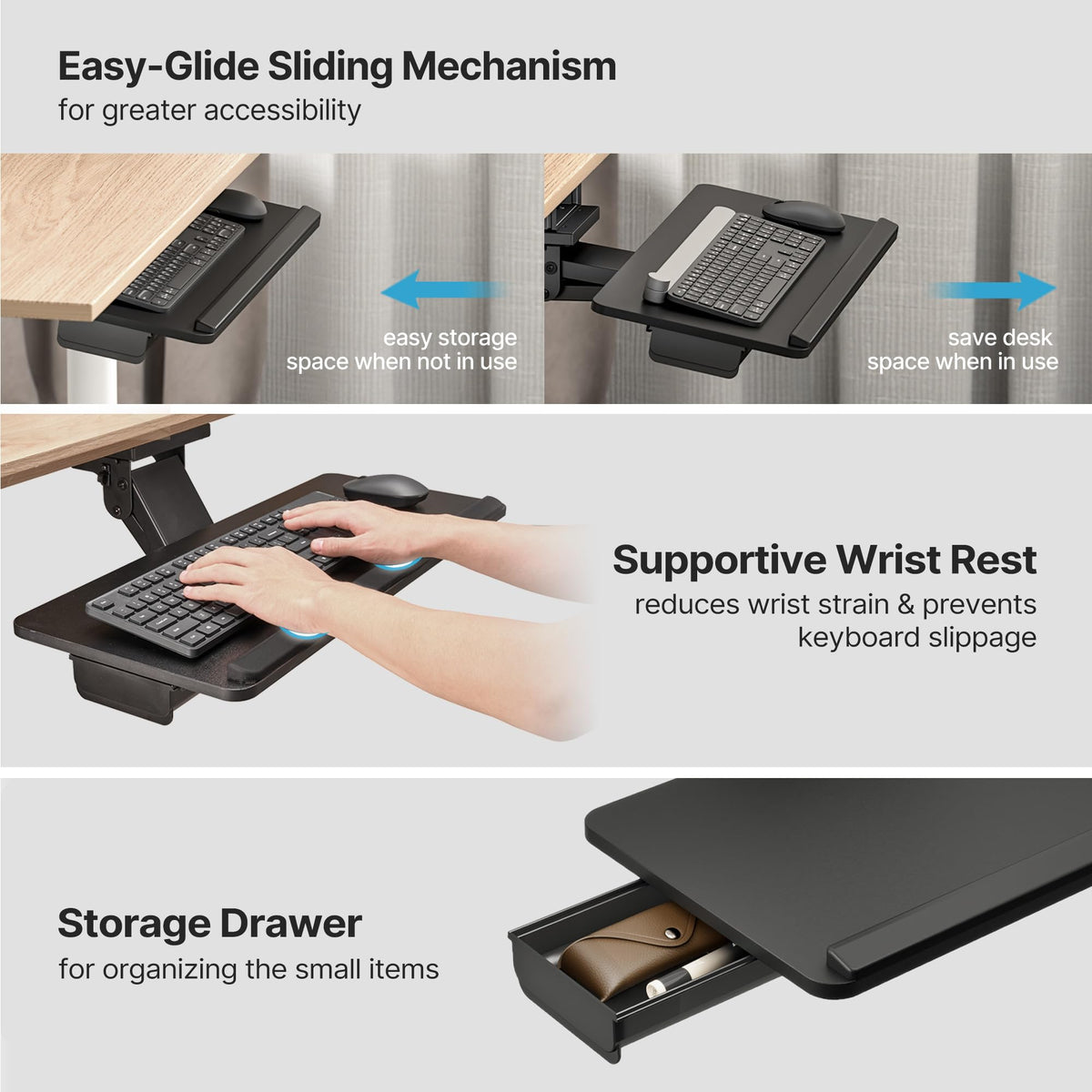 PEGZONE Under Desk Keyboard Tray with Storage Drawer
