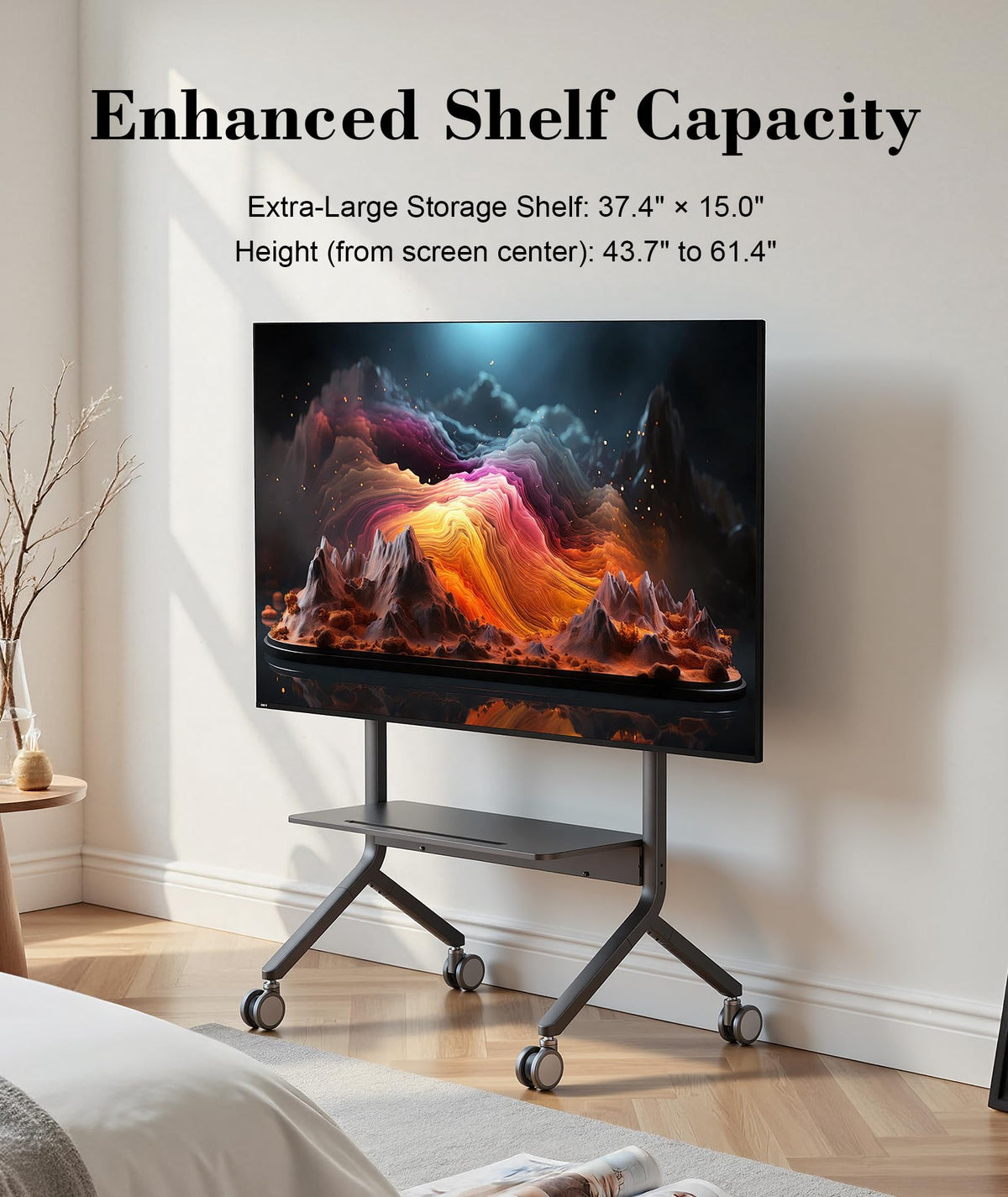 NB Ergonomic Mobile TV Cart on Wheels for Max 90 Inch Screen - TV Stand Load up to 68 kg | Height Adjustable, Silent Scroll Wheel