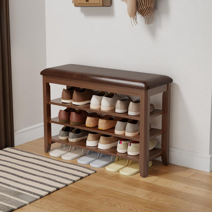 AQIMUELE Shoe Bench, Shoe Bench Storage with Seat, Wooden Shoe Rack 3-Tier, for Hallway, Entryway, Living Room, Bedroom, 80cm Walnut