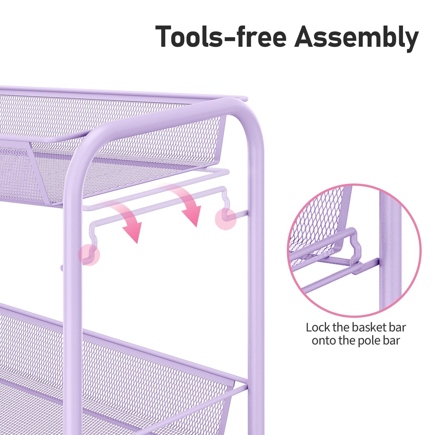 APEXCHASER 4-Tier Rolling Cart,Easy Assemble Mobile Storage Trolley On Wheels,Slide Out Utility Cart Shelving Units Kitchen Bathroom Laundry Room