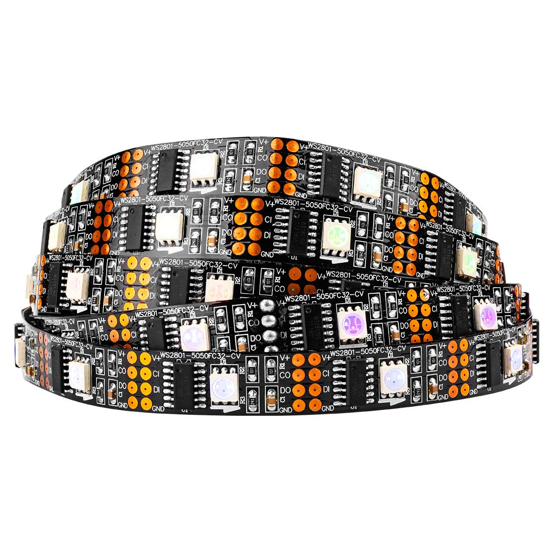BTF-LIGHTING Individually Addressable WS2801 Light LED Strip 5050 SMD RGB 32LEDs/m 3M 9.8ft 96LEDs IP30 Non-Waterproof Black PCB Pixel Light DC5V 4PIN