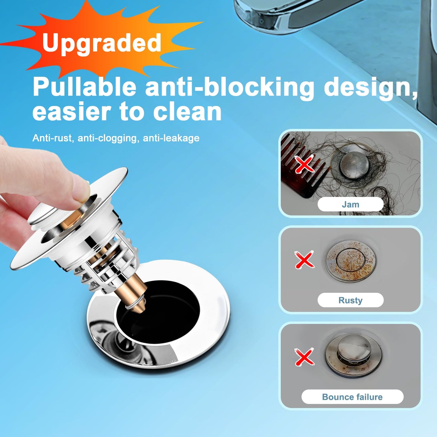 Diboniur 2 Pieces Upgraded Sink Plug 32–41 mm with Pull-Out Design