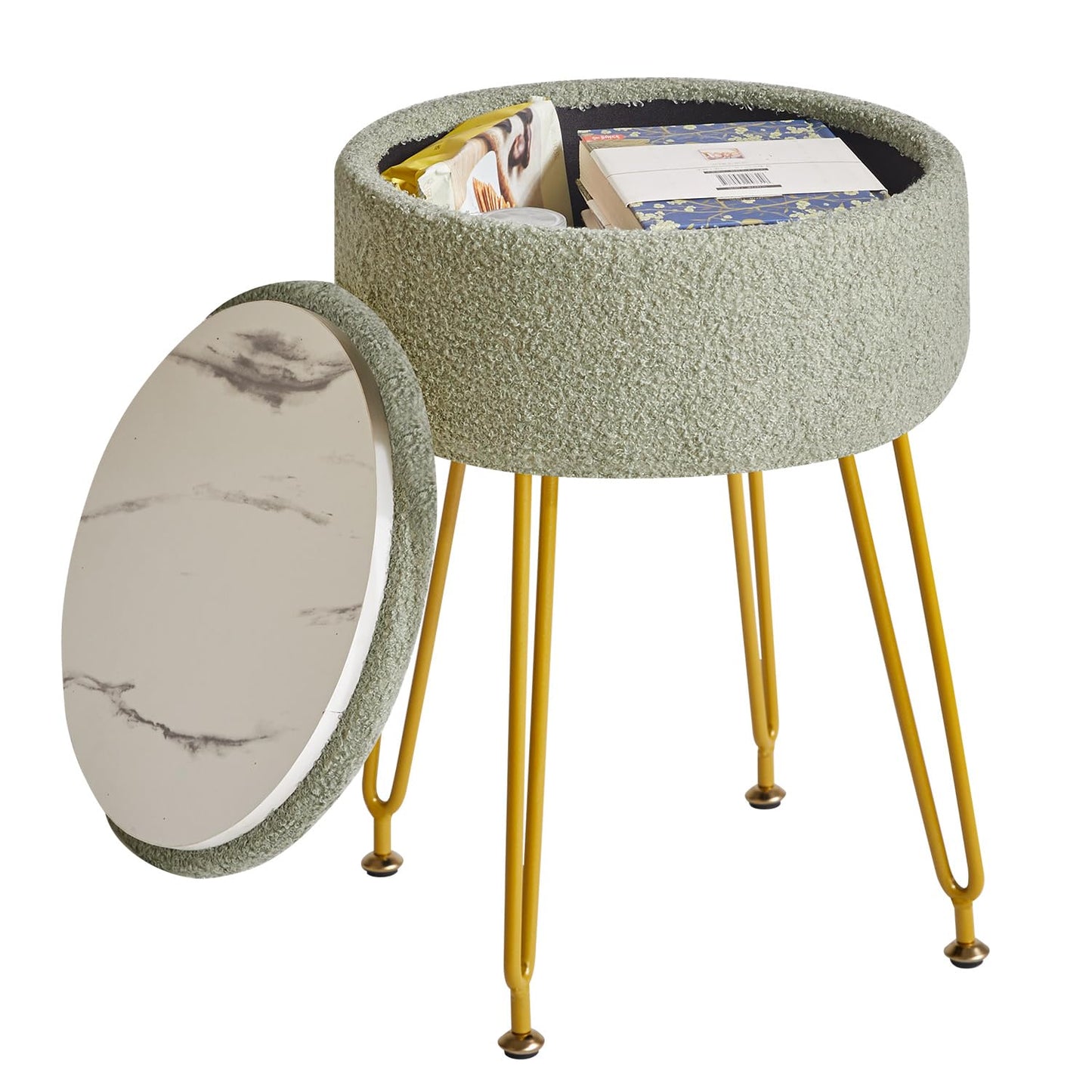 IBUYKE Makeup Vanity Stool, Teddy Velvet Ottoman, Light Green WBD010D