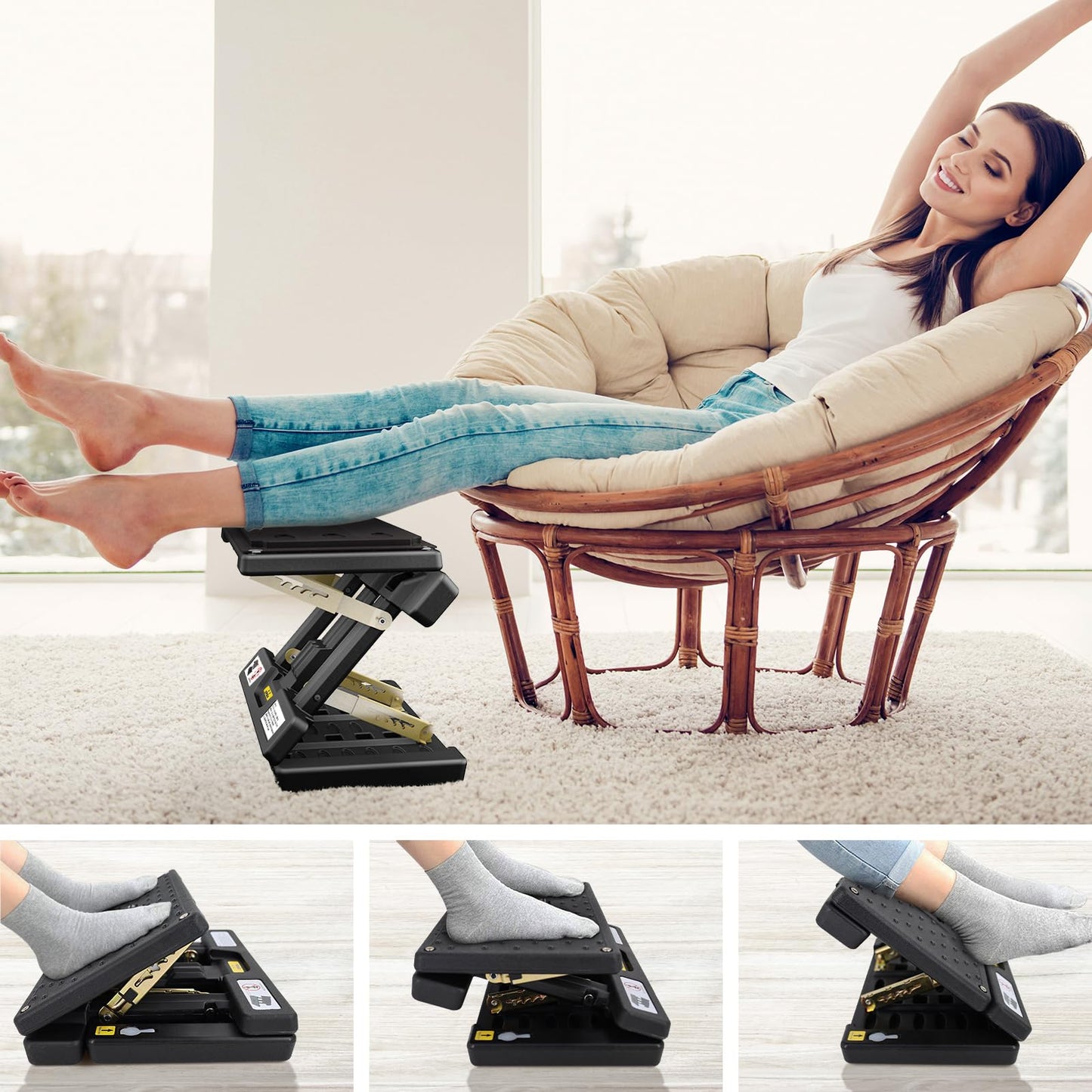 Arejonner Foldable Foot Rest, Computer Foot Rest Under Desk, 12Modes Adjustable Ergonomic for Office, Loading Capacity 80 pounds