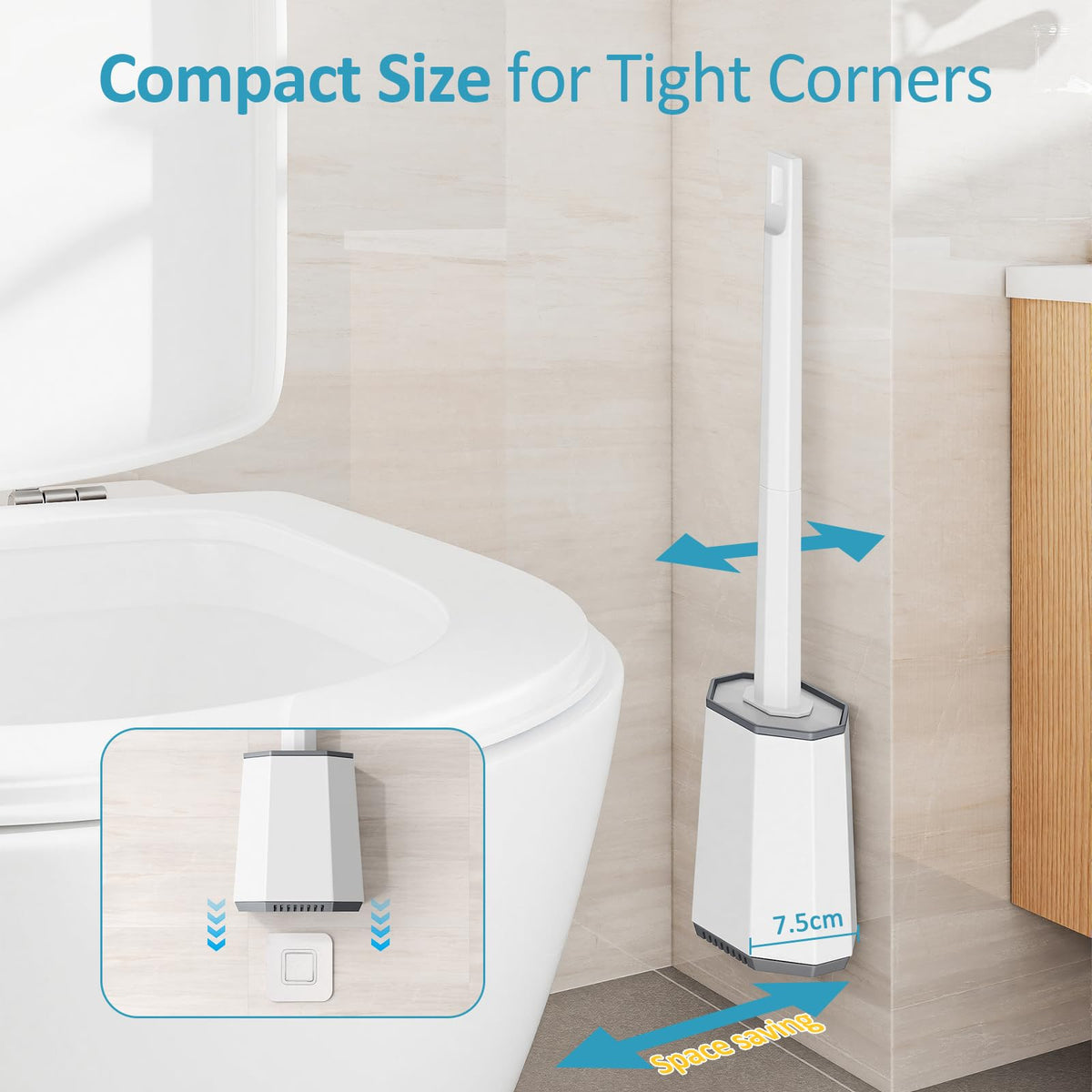 Euqvunn Silicone Toilet Brush & Holders, Toilet Cleaner Brush Set Wall Mounted, Deep Cleaner Loo Brush with Dual-sided Head and Long Plastic Handle