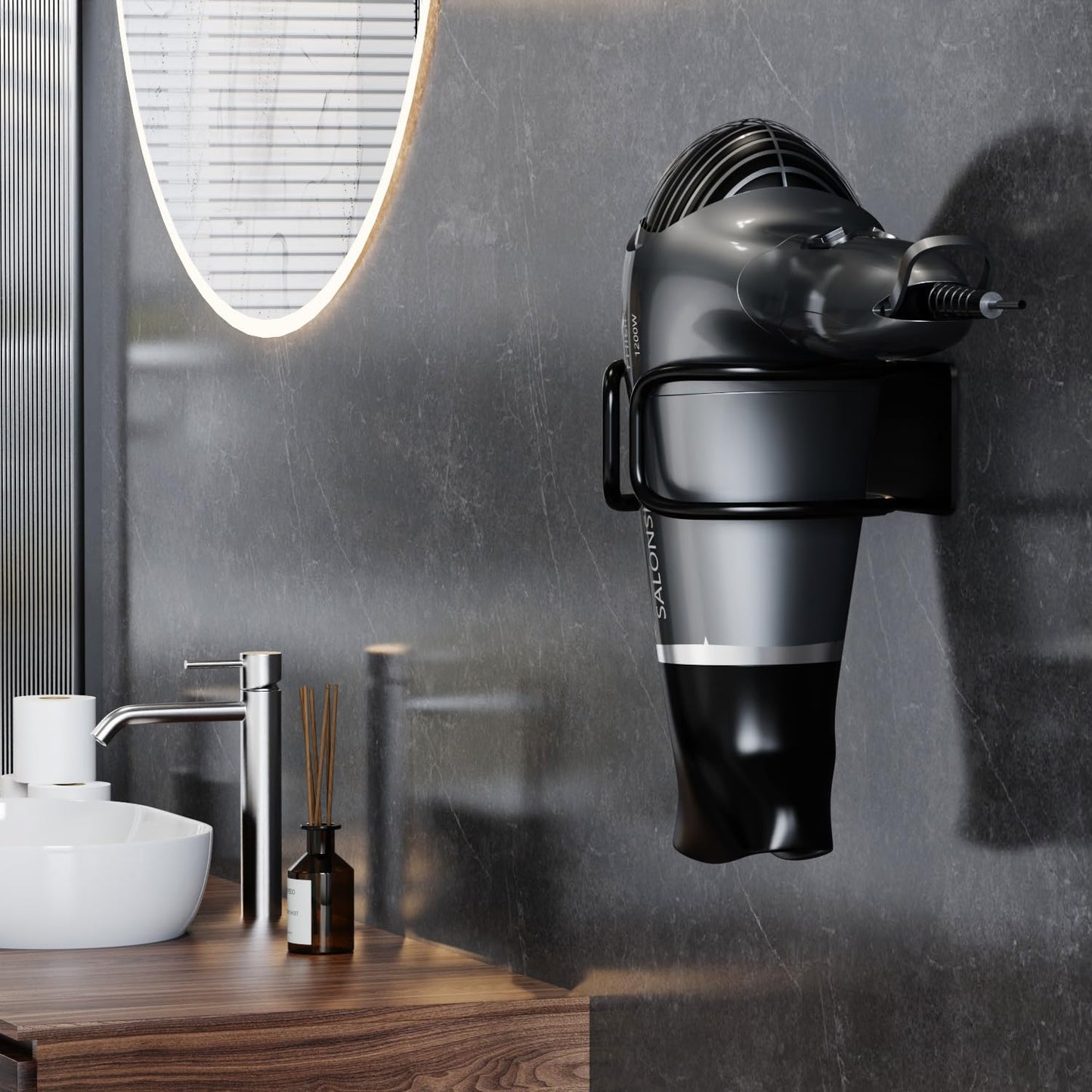 Kegii Hairdryer Holder Wall Mounted, Adhesive&Drilling Hair Dryer Holders for Dressing Table, Hairdryer Stand Storage for Bathroom, Bedroom